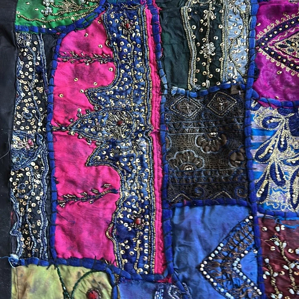 New Patchwork Embroidered Beaded Tapestry Wall Multicolor 58”x38.5”